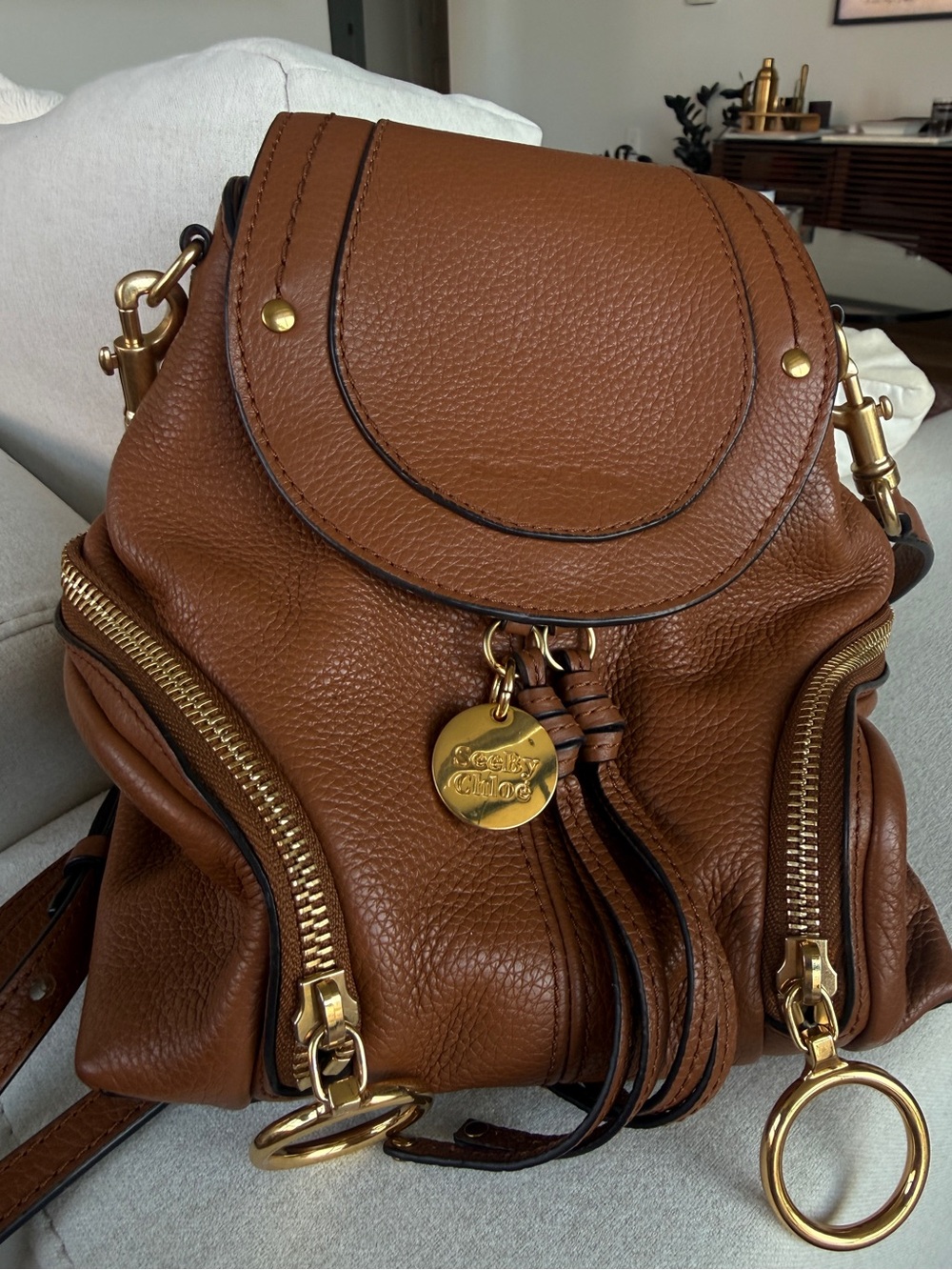 See By Chloe Brown Leather Mini Backpack